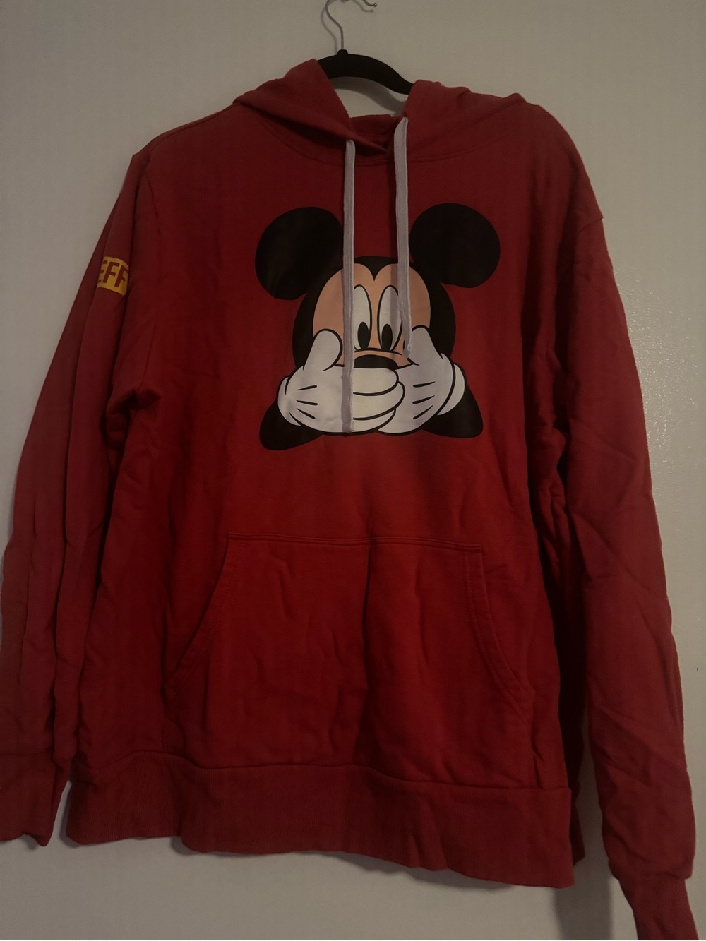 Disney x NEFF Red Mickey Crewneck Hoodie with Playful Graphic